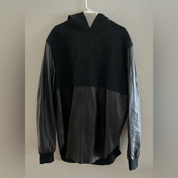 French Deal Designer Lamb's Leather Beaded Hoodie Sweatshirt | Men's Size FR 54 - Picture 2 of 10
